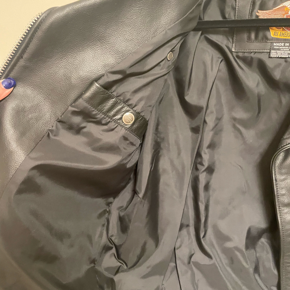 Harley Davidson Black Leather Jacket Large Vintage Full Zip - Picture 12 of 12